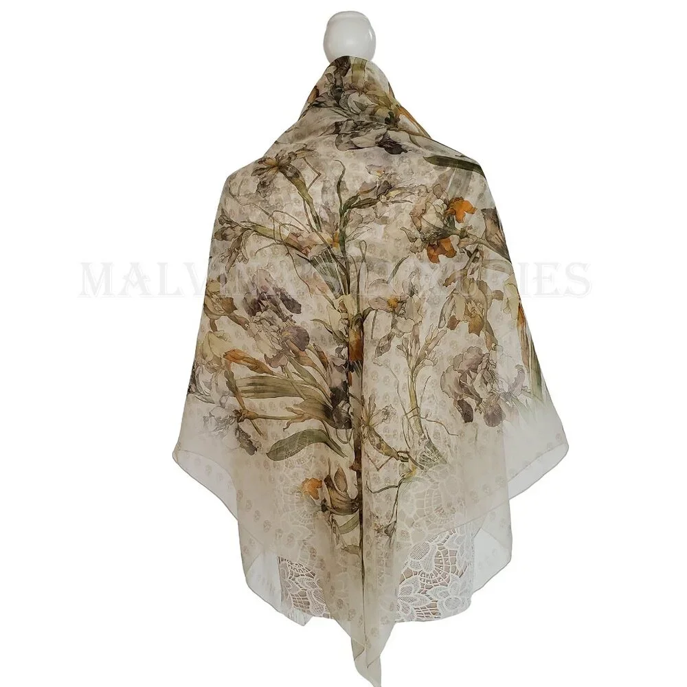 ALEXANDER MCQUEEN SCARF WILD IRIS SKULL PRINT SILK 54